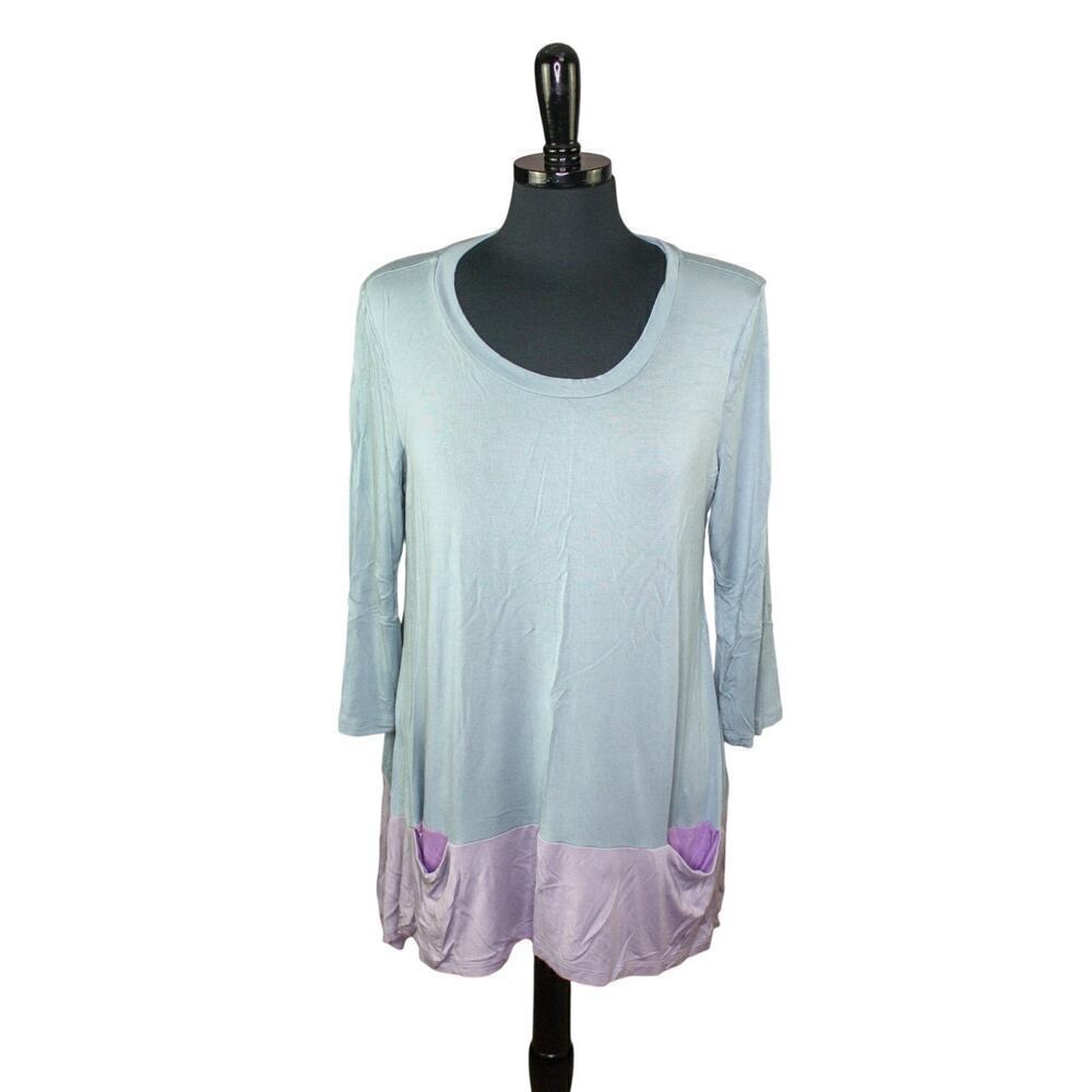 LOGO Lori Goldstein Tunic Top Scoop Neck Two Tone Lagenlook Fairy Boho